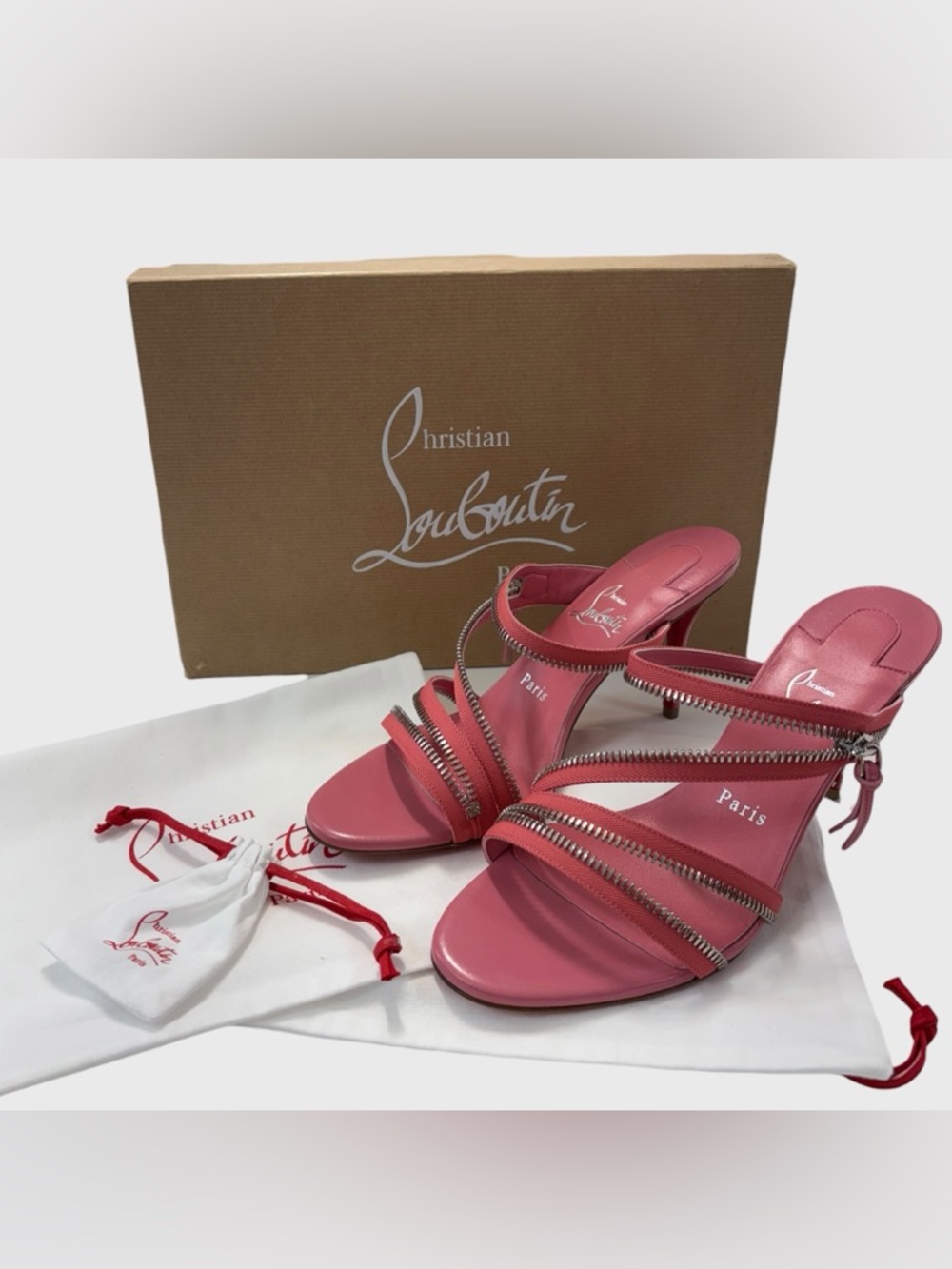 Christian Louboutin NEW Bon Bon Pink Meryl Zip 80 Heels Size 39